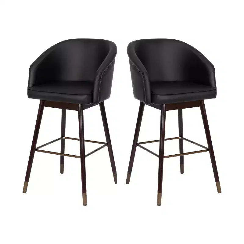 Emma and Oliver Upholstered Bar Height Dining Stool with Wood Frame - Set of 2