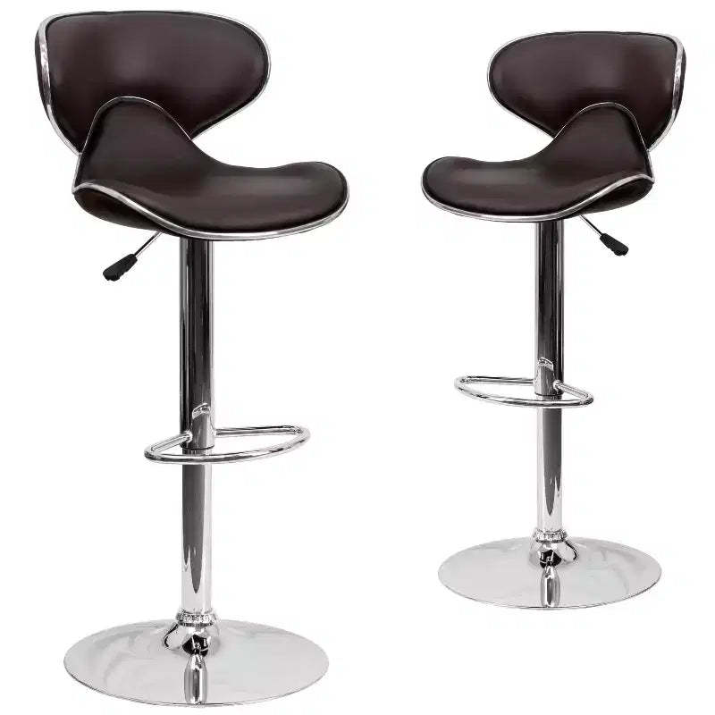 Emma and Oliver 2 Pack Contemporary Cozy Mid-Back Vinyl Adjustable Height Barstool with Chrome Base
