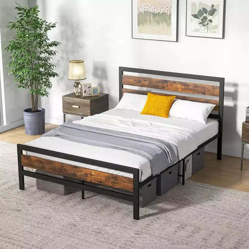Costway Full/Queen Industrial Metal Platform Bed Frame Rustic Headboard Mattress Foundation