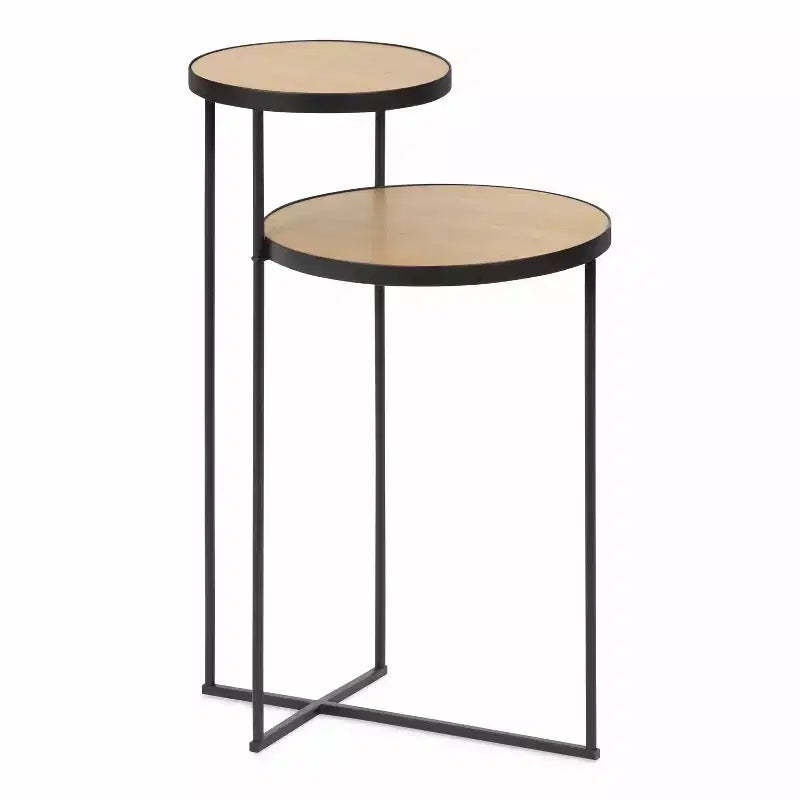 Kate and Laurel Peero Round Metal Side Table, 12x15x24, Natural and Black