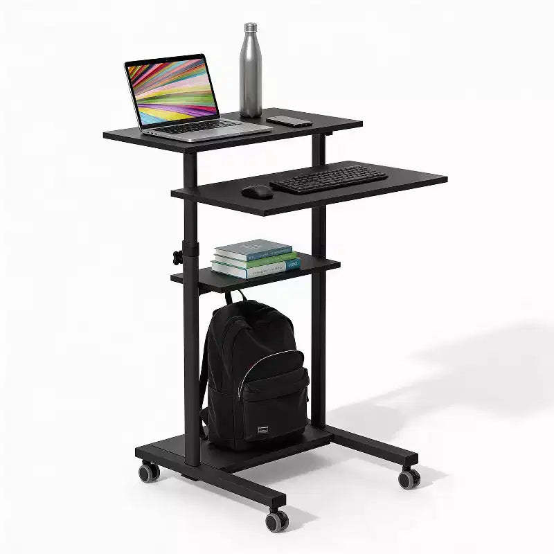Mount-It! Height Adjustable Mobile Standing Desk & Computer Work Station with Locking Wheels - Black