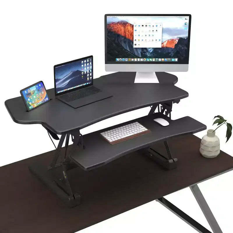 Mount-It! Height Adjustable Standing Desk Converter | 48 Wide Tabletop Sit Stand Desk Riser with Gas Spring | Stand Up Workstation Fits Dual Monitors