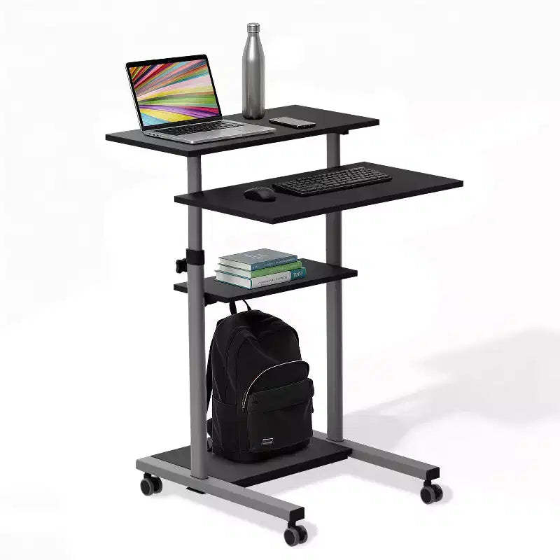 Mount-It! Height Adjustable Mobile Standing Desk & Computer Work Station with Locking Wheels - Grey