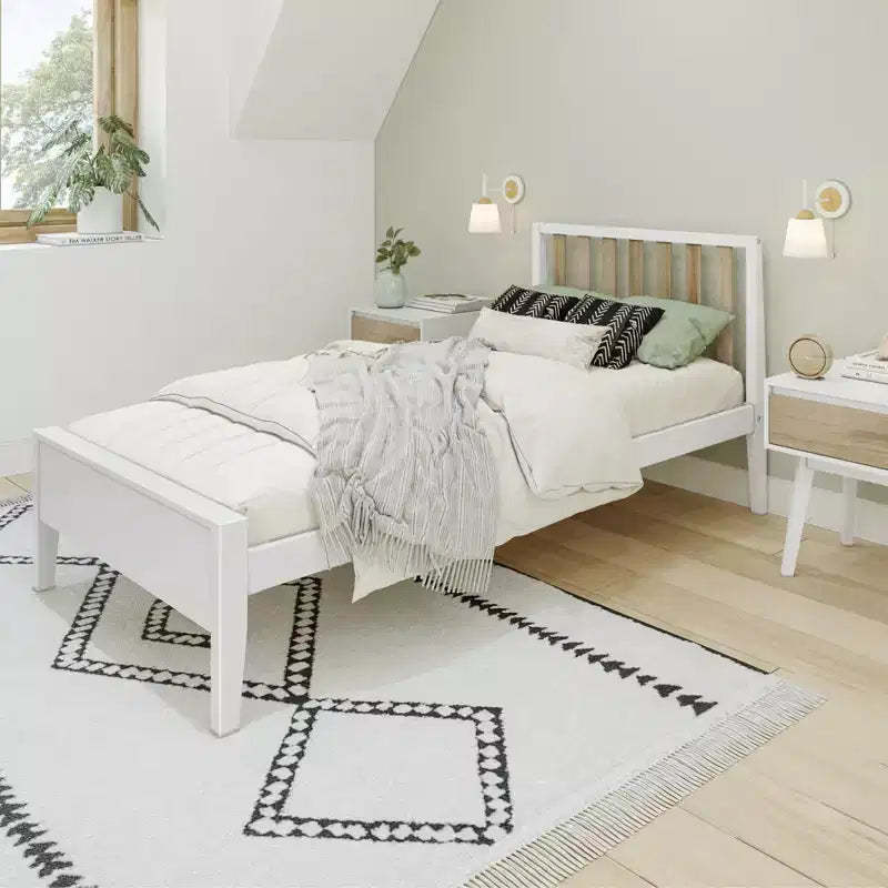 Max & Lily Scandinavian Twin Bed Frame, Solid Wood Platform Bed with Headboard