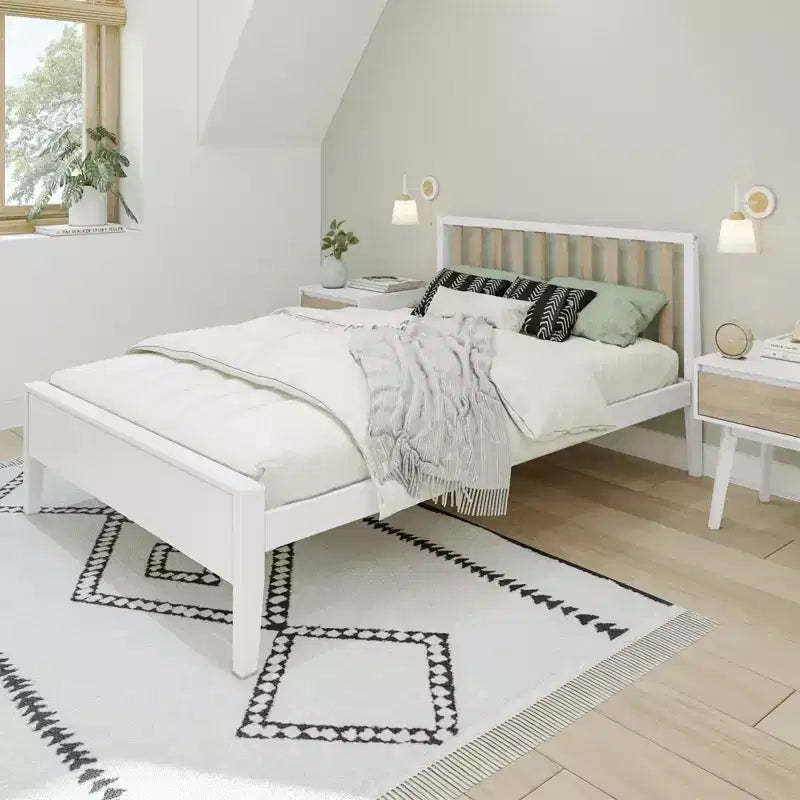 Max & Lily Scandinavian Full Size Bed Frame, Solid Wood Platform Bed with Headboard for Kids