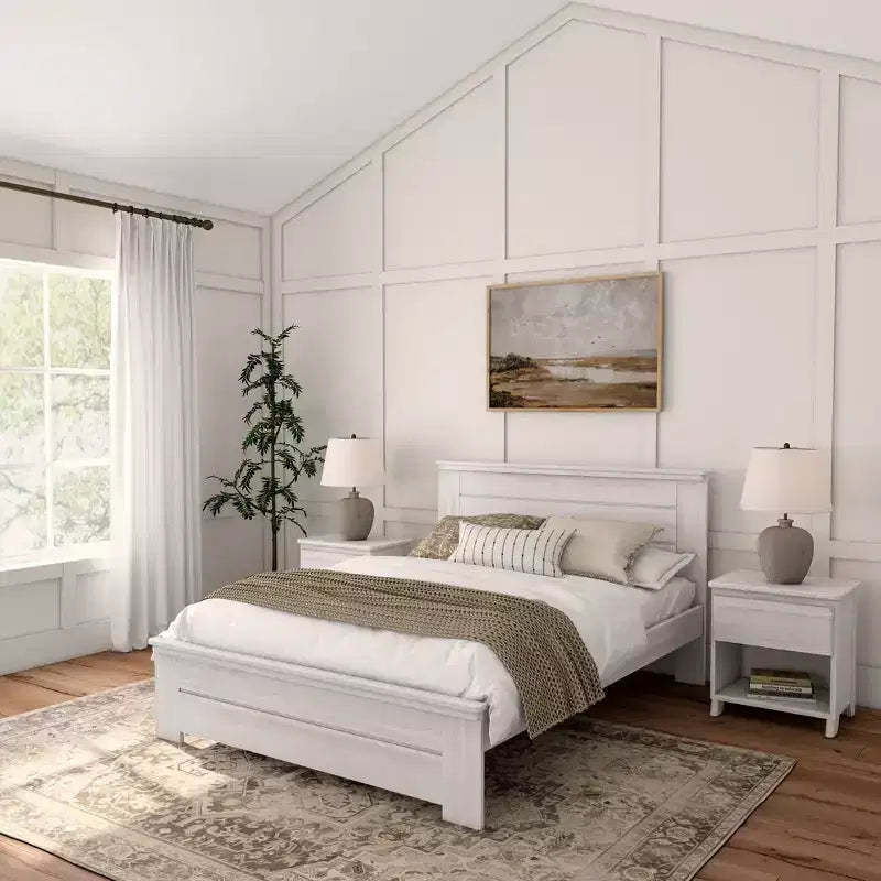 Plank+Beam Farmhouse Queen Bed with Panel Headboard, Solid Wood Platform Bed