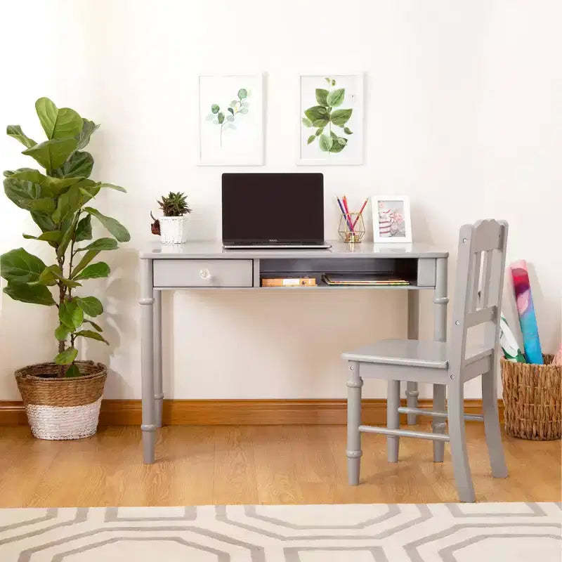 Guidecraft Dahlia Kids Desk and Chair Set :Wooden Study Table with Storage Drawer and Chair Set for Girls | Kids Bedroom Desk Set