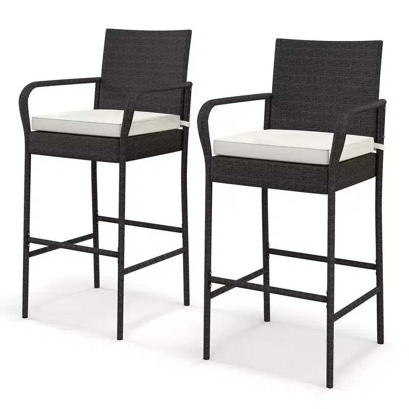 Costway 2PCS Patio PE Wicker Bar Chairs Counter HeightBarstools with Armrests &Cushions