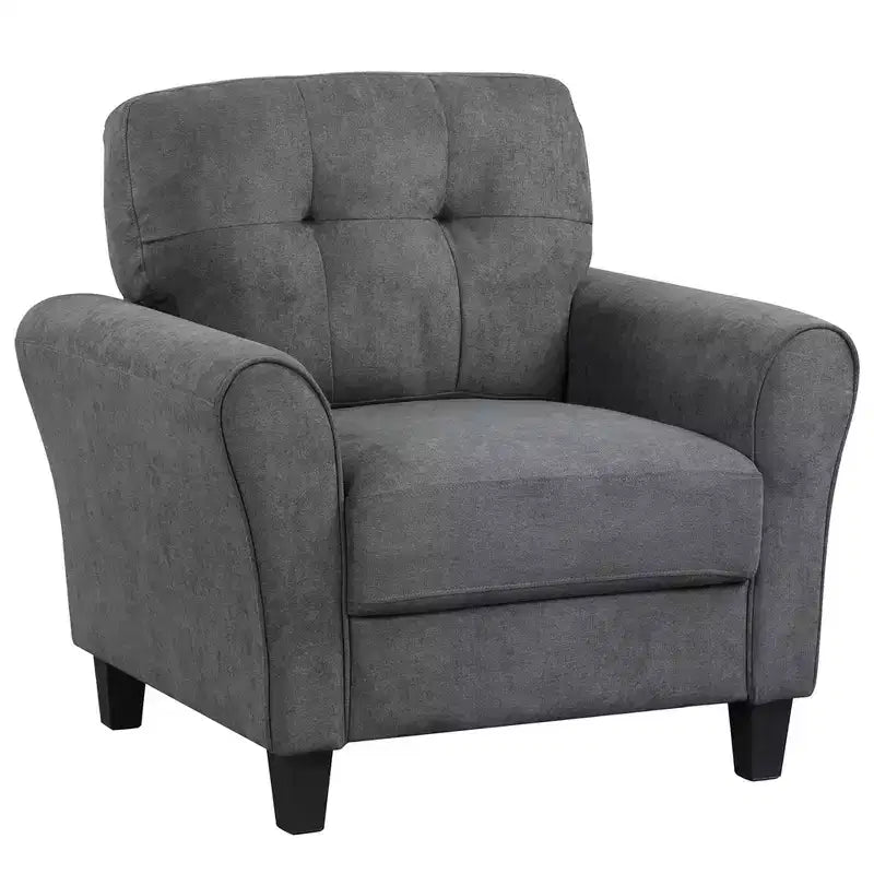 Costway Upholstered Modern Accent Chair Mid-Century Armchair with Sturdy Legs Grey/Beige