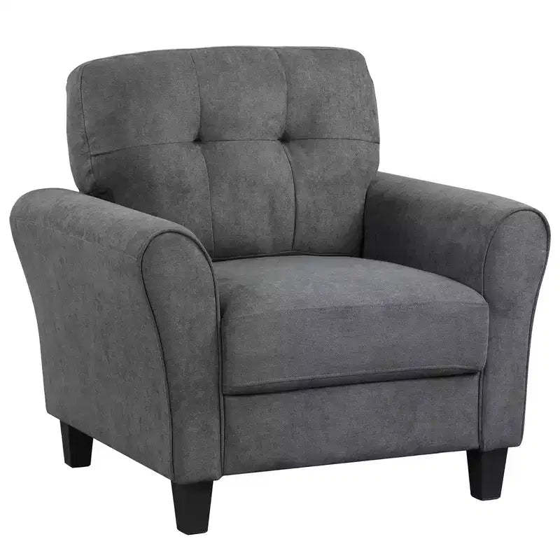 Costway Upholstered Modern Accent Chair Mid-Century Armchair with Sturdy Legs Grey/Beige