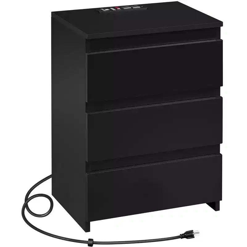 Yaheetech Simple 3-Drawer Vertical with 3 Drawers and Charging Station, Black