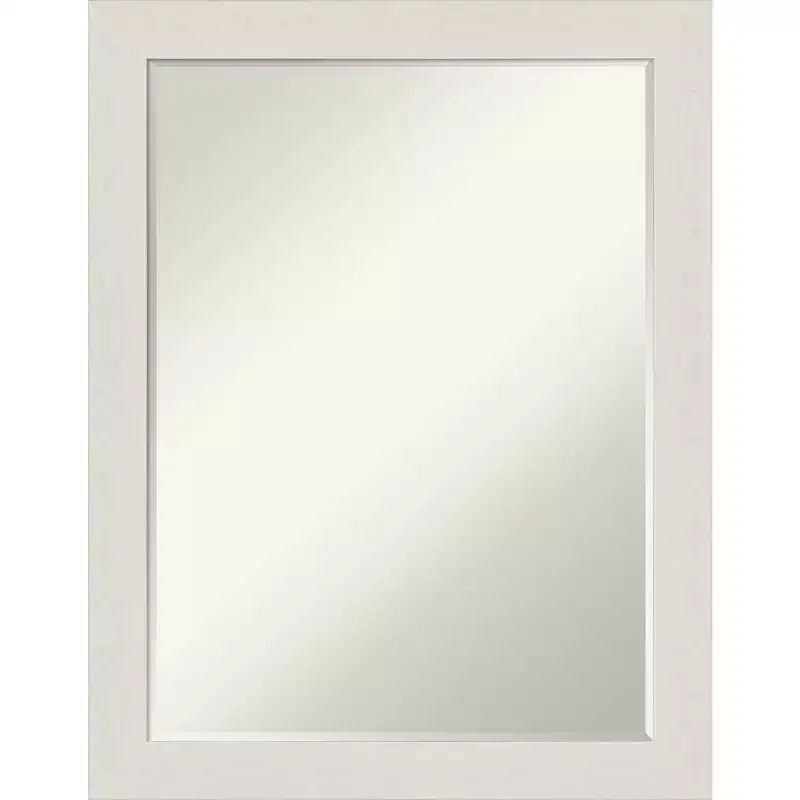 Amanti Art Rustic Plank White Narrow Petite Bevel Bathroom Wall Mirror 27.5 x 21.5 in.