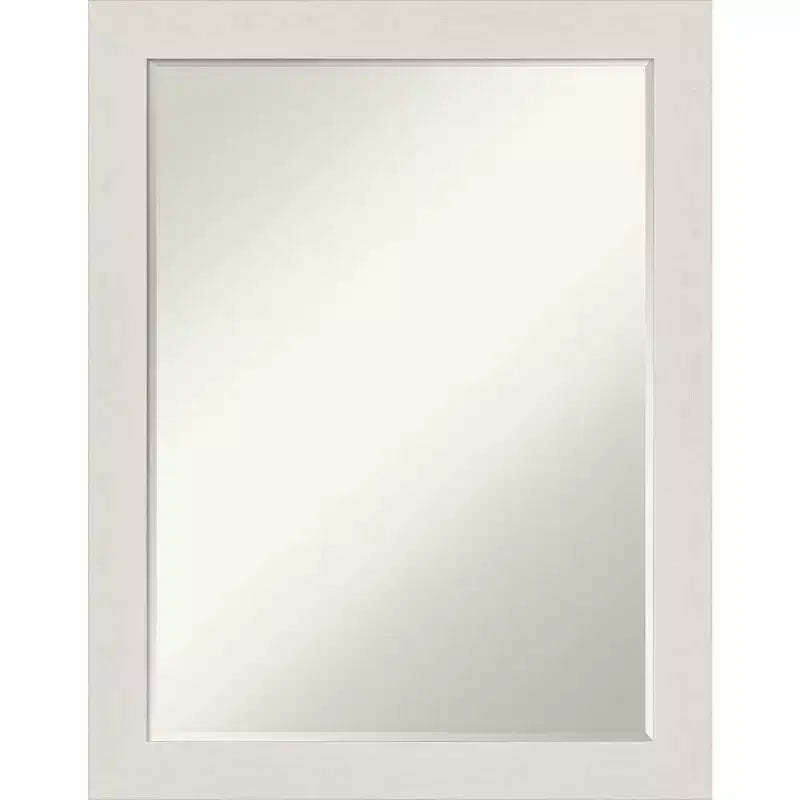 Amanti Art Rustic Plank White Narrow Petite Bevel Bathroom Wall Mirror 27.5 x 21.5 in.