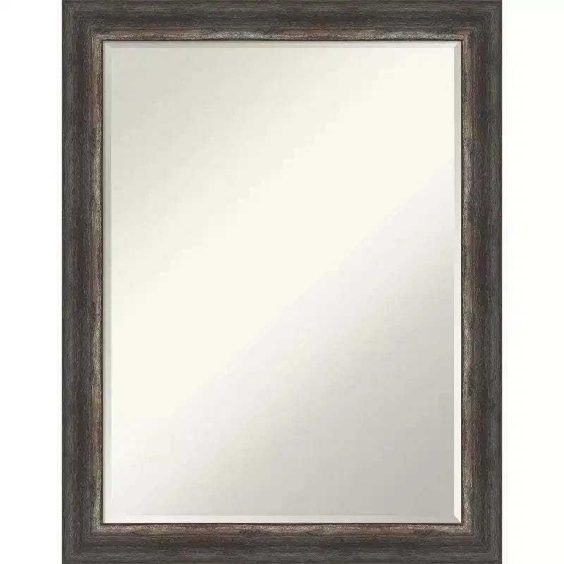 Amanti Art Bark Rustic Char Narrow Petite Bevel Bathroom Wall Mirror 27.5 x 21.5 in.