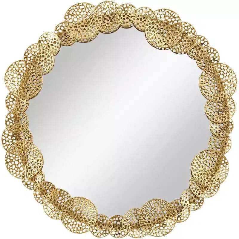 Uttermost Layered Lotus Leaf 33 1/2 Wide Gold Round Wall Mirror