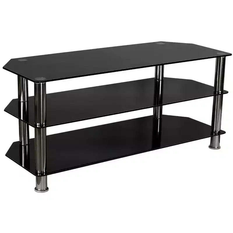 Mount-It! Glass TV Stand for Flat Screen Televisions Fits 40 - 60 Inch LCD, LED, OLED, 4K TVs | Three Tempered Glass Shelves | Black