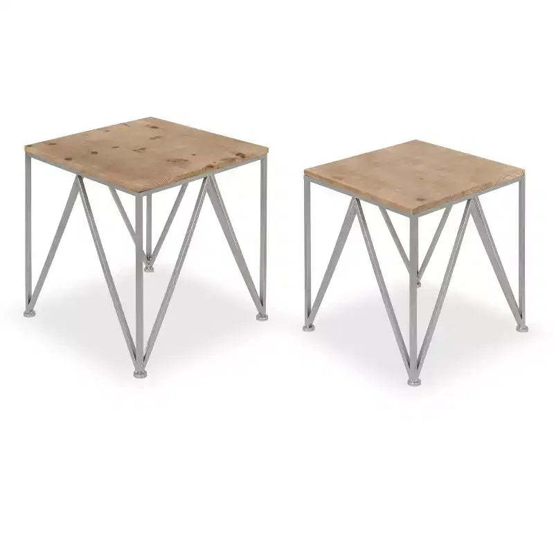 Kate and Laurel Uzma Square Metal Nesting Table, 2 Piece, Silver