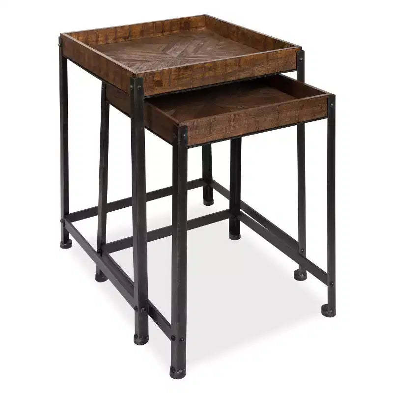 Kate and Laurel Marsh Square Wood Nesting Table, 2 Piece, Rustic Brown