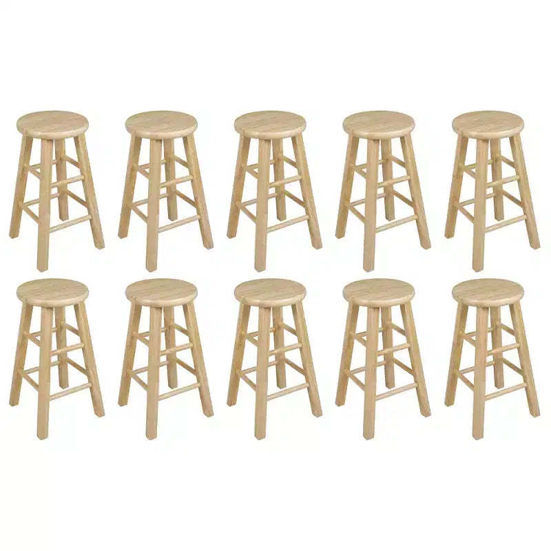 PJ Wood Classic Round Seat 24 Tall Kitchen Counter Stools, Natural (Set of 10)