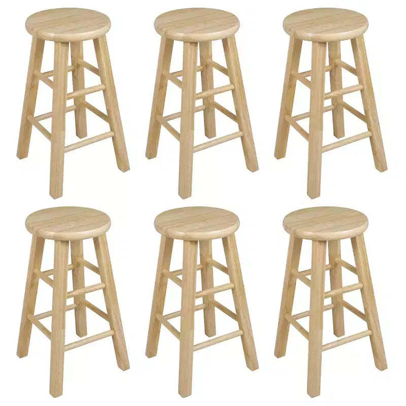 PJ Wood Classic Round-Seat 24 Tall Kitchen Counter Stools for Homes, Dining Spaces, and Bars with Backless Seats, 4 Square Legs, Natural (Set of 6)