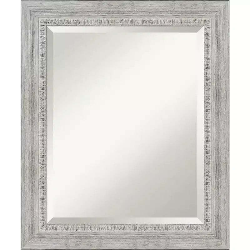 Amanti Art Rustic White Wash Beveled Wood Bathroom Wall Mirror