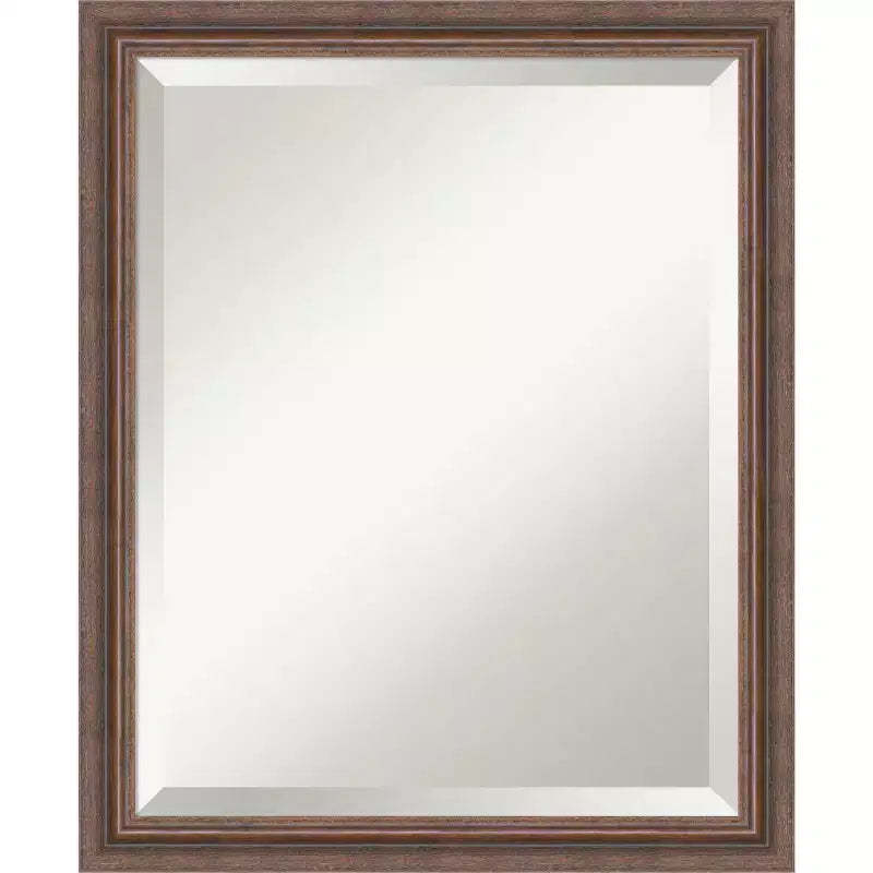 Amanti Art Distressed Rustic Brown Beveled Wood Bathroom Wall Mirror