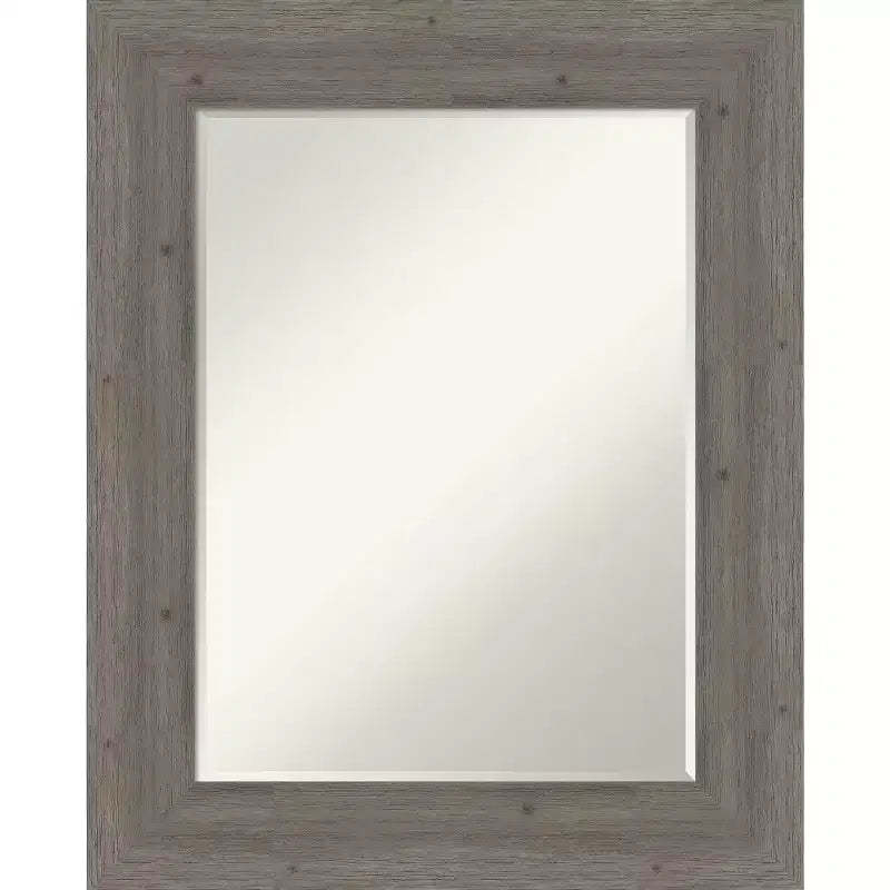 Amanti Art Fencepost Grey Petite Bevel Wood Bathroom Wall Mirror 31 x 25 in.