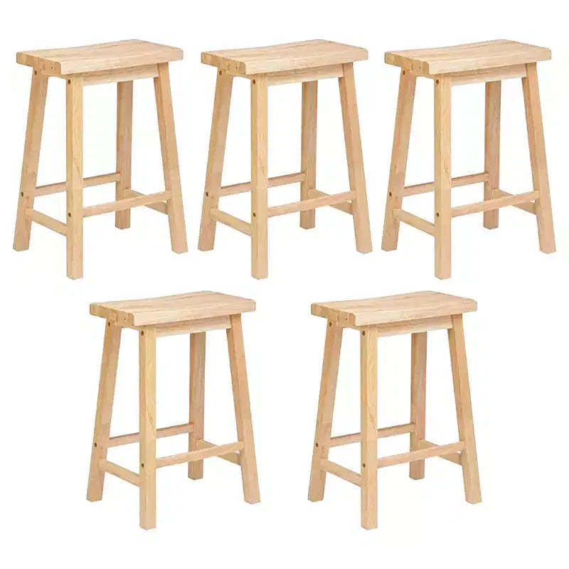 PJ Wood Classic Saddle-Seat 29 Tall Kitchen Counter Stool for Homes, Dining Spaces, and Bars w/Backless Seat, 4 Square Legs, Natural (5 Pack)