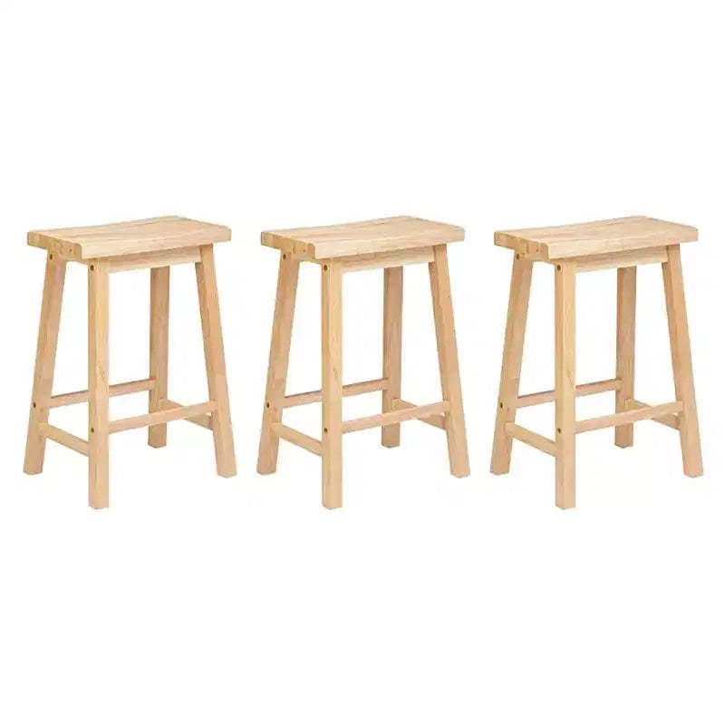 PJ Wood Classic Saddle Seat 24'' Kitchen Bar Counter Stool with Backless Seat & 4 Square Legs, for Homes, Dining Spaces, and Bars, Natural (3 Pack)