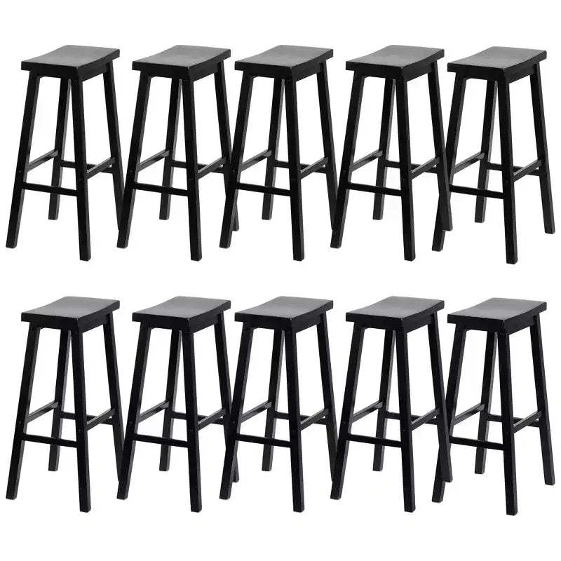 PJ Wood Classic Saddle Seat 29 Inch Tall Kitchen Counter Stools, Black (10 Pack)