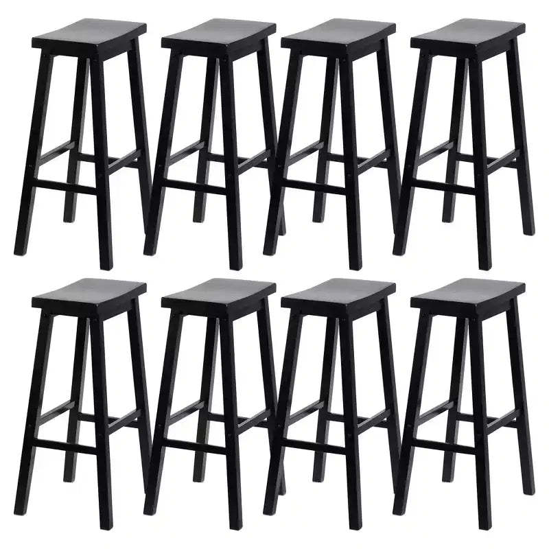 PJ Wood Classic Saddle Seat 29 Inch Tall Kitchen Counter Stools, Black (8 Pack)