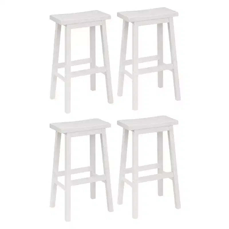 PJ Wood Classic Saddle Seat 29'' Kitchen Bar Counter Stool with Backless Seat & 4 Square Legs, for Homes, Dining Spaces, and Bars, White (4 Pack)