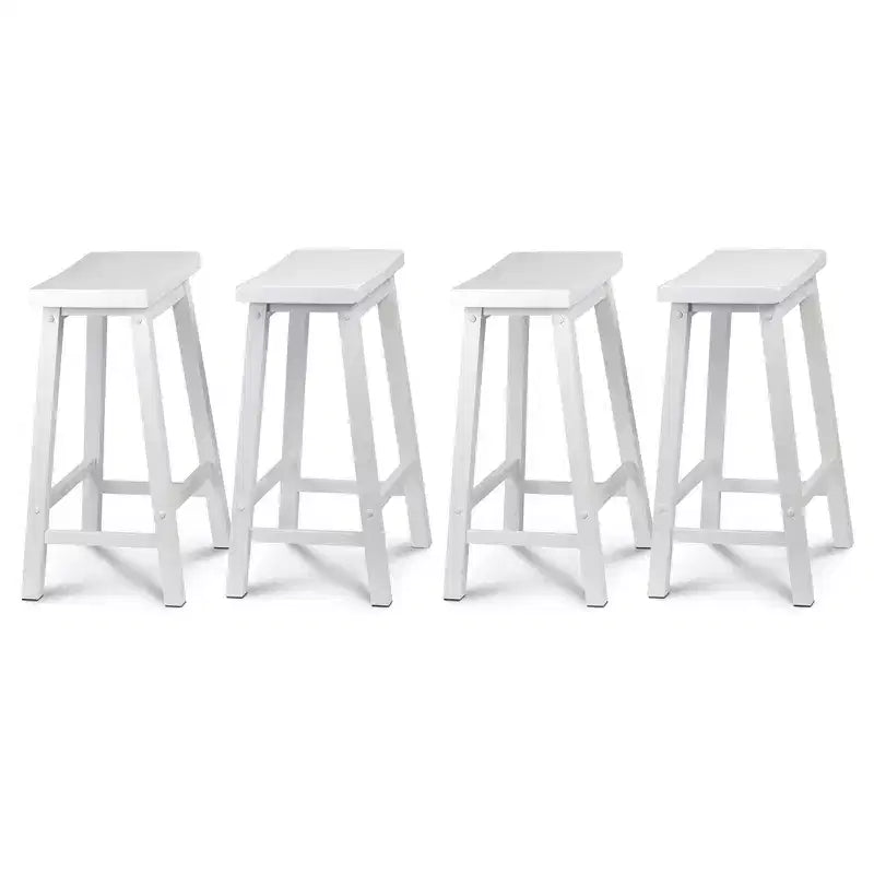 PJ Wood Classic Saddle-Seat 24 Tall Kitchen Counter Stools for Homes, Dining Spaces, and Bars w/Backless Seats, 4 Square Legs, White (4 Pack)