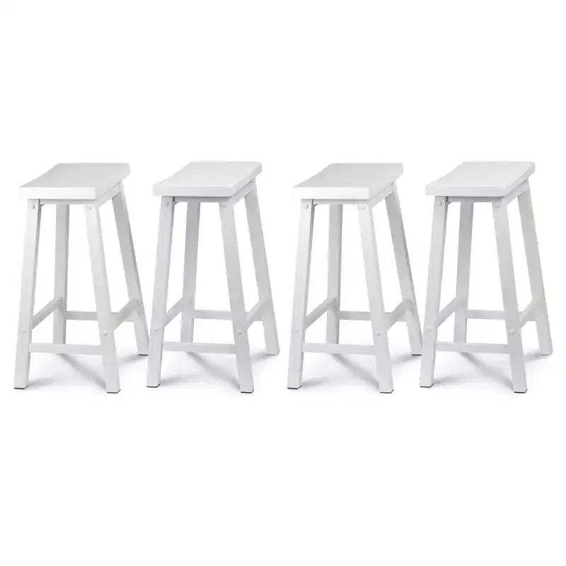 PJ Wood Classic Saddle-Seat 24 Tall Kitchen Counter Stools for Homes, Dining Spaces, and Bars w/Backless Seats, 4 Square Legs, White (4 Pack)