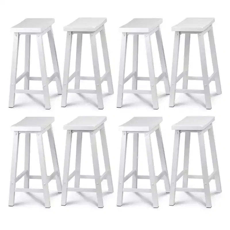 PJ Wood Classic Saddle Seat 24 Inch Tall Kitchen Counter Stools, White (8 Pack)