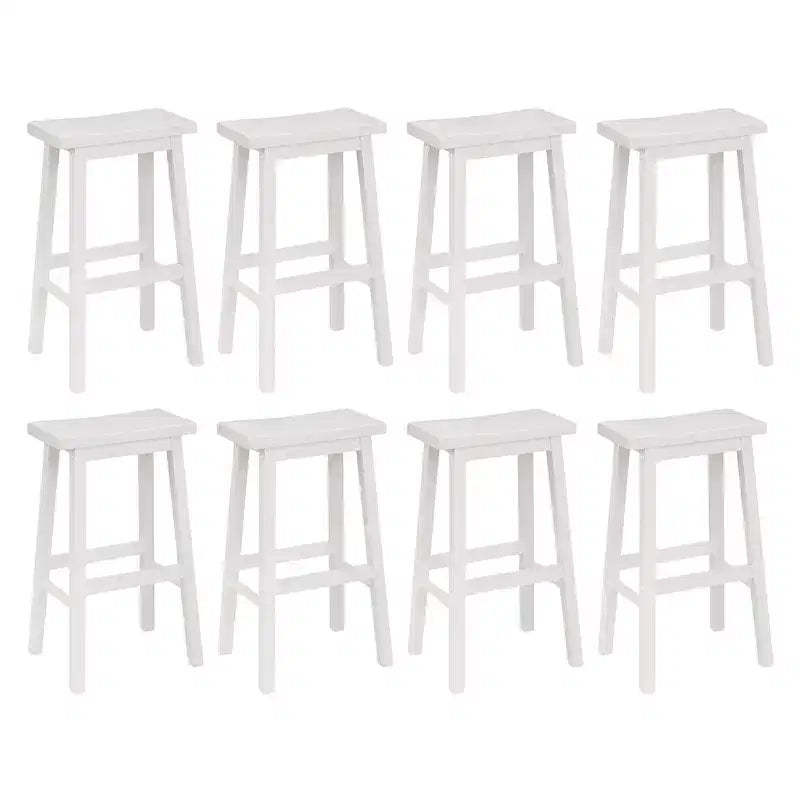 PJ Wood Classic 29 Inch Saddle Seat Kitchen Bar Counter Stool, White (8 Pack)