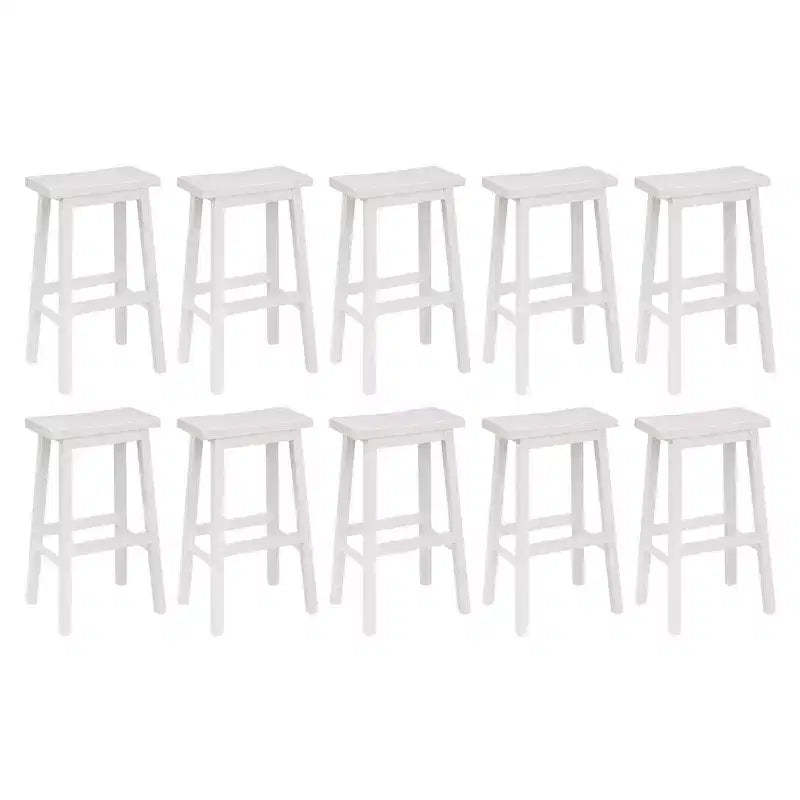 PJ Wood Classic 29 Inch Saddle Seat Kitchen Bar Counter Stool, White (10 Pack)