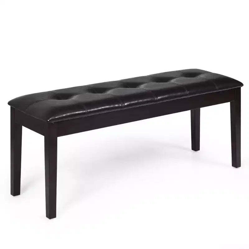 Costway Upholstered PU Dining Room Bench Solid Wood Button Tufted Dining Room Bench