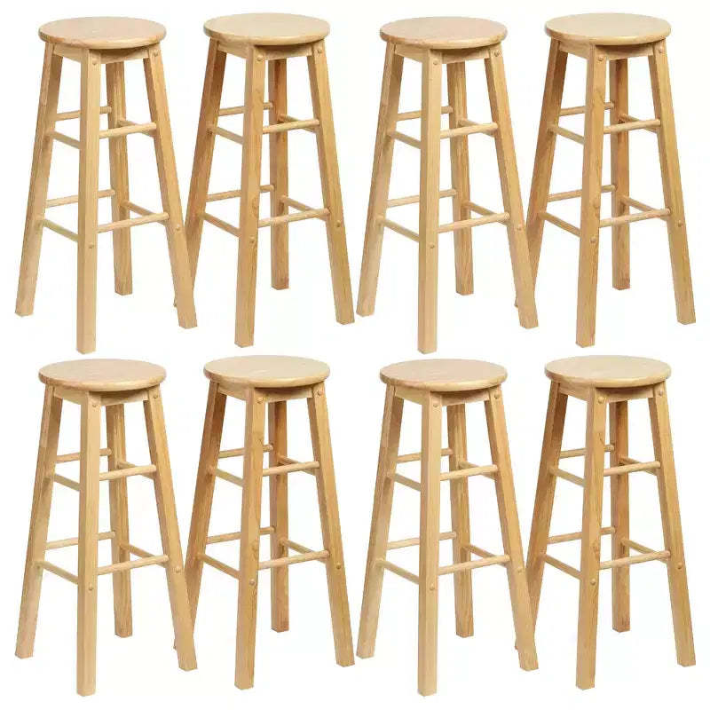 PJ Wood Classic Round Seat 29 Tall Kitchen Counter Stools for Homes, Dining Spaces, and Bars with Backless Seats & 4 Square Legs, Natural (Set of 8)
