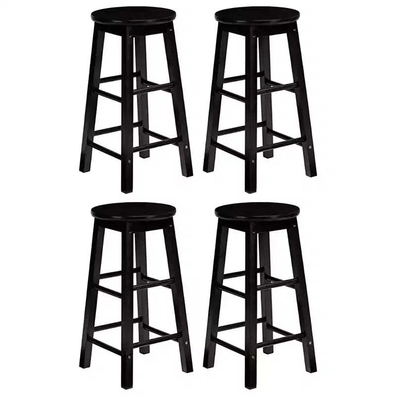 PJ Wood Classic Round Seat 29 Tall Kitchen Counter Stools for Homes, Dining Spaces, and Bars with Backless Seats & 4 Square Legs, Black (Set of 4)