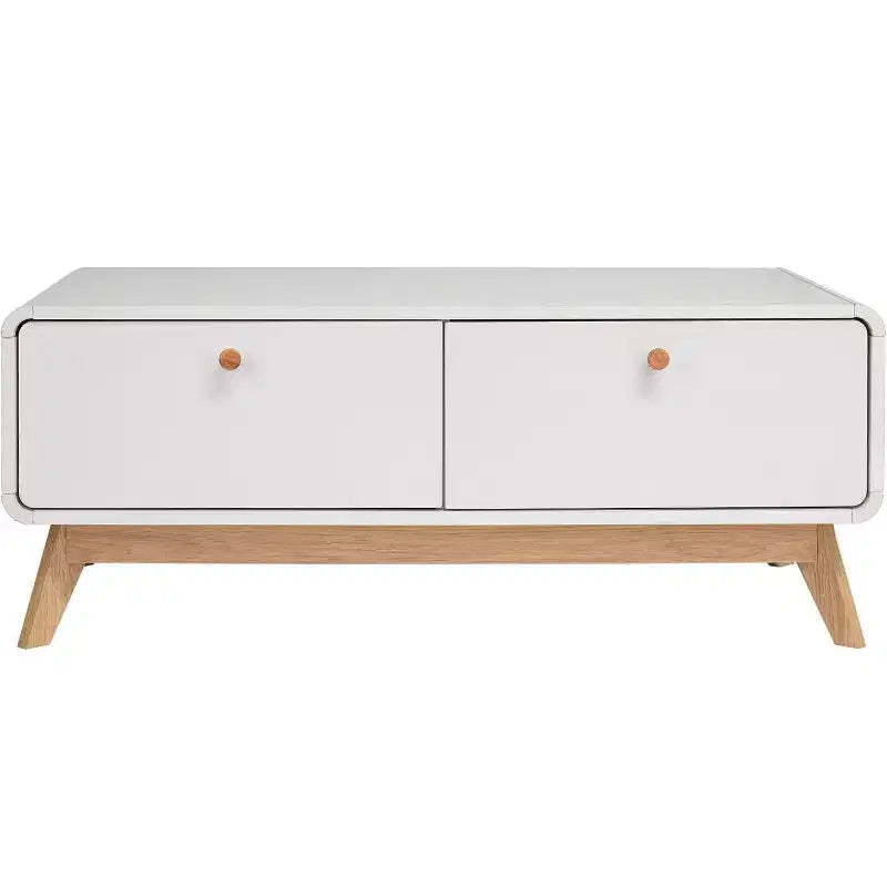 Ren Home Leva Scandinavian 2 Drawer Curved Entertainment Console, White