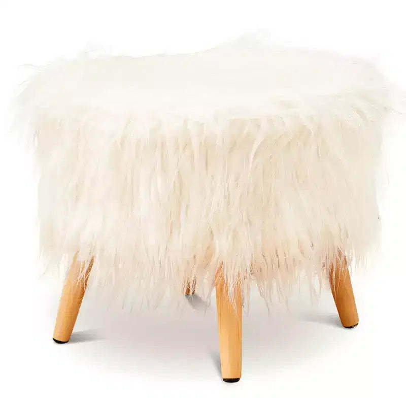 Cheer Collection 17 Round Faux Fur Stool (White)