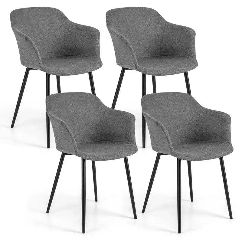 Costway Set of 4 Dining Chairs Upholstered Accent Side with Backrest & Armrest Off-white/Beige/Grey