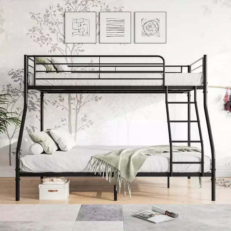 Twin-Over-Full Metal Bunk Bed with Ladder and Enhanced Upper-Level Guardrail, Black - ModernLuxe