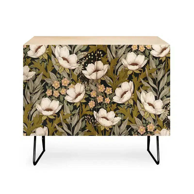 Avenie Floral Meadow Spring Green Credenza - Deny Designs