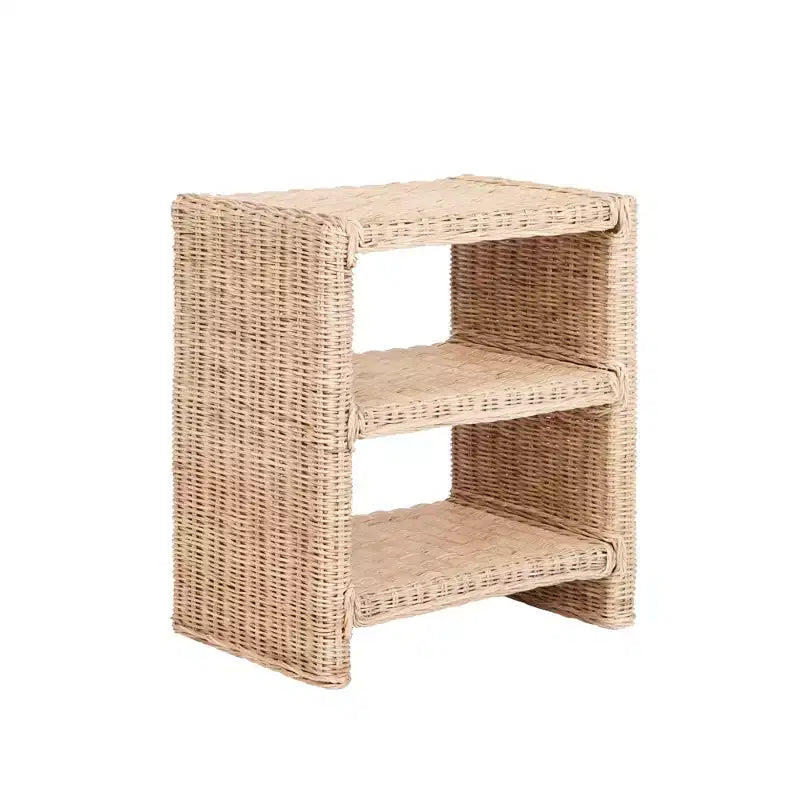 JONATHAN Y Praerie 22 Coastal Bohemian Rattan/Wood 3 Tier End Table, Natural