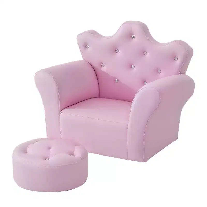 Qaba Kids Sofa Set, Children's Upholstered Sofa with Footstool, Princess Sofa with Diamond Decoration, Baby Sofa Chair for Toddlers, Girls, Pink
