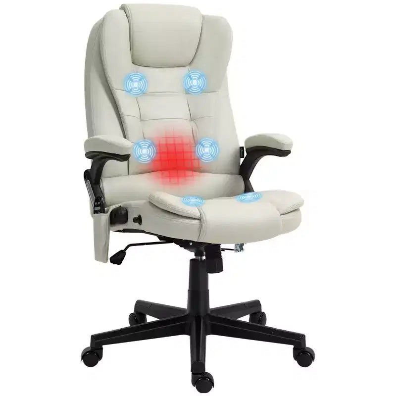 HOMCOM 6 Point Vibrating Massage Office Chair with Heat, Microfiber High Back Executive Office Chair with Reclining Backrest, Armrests