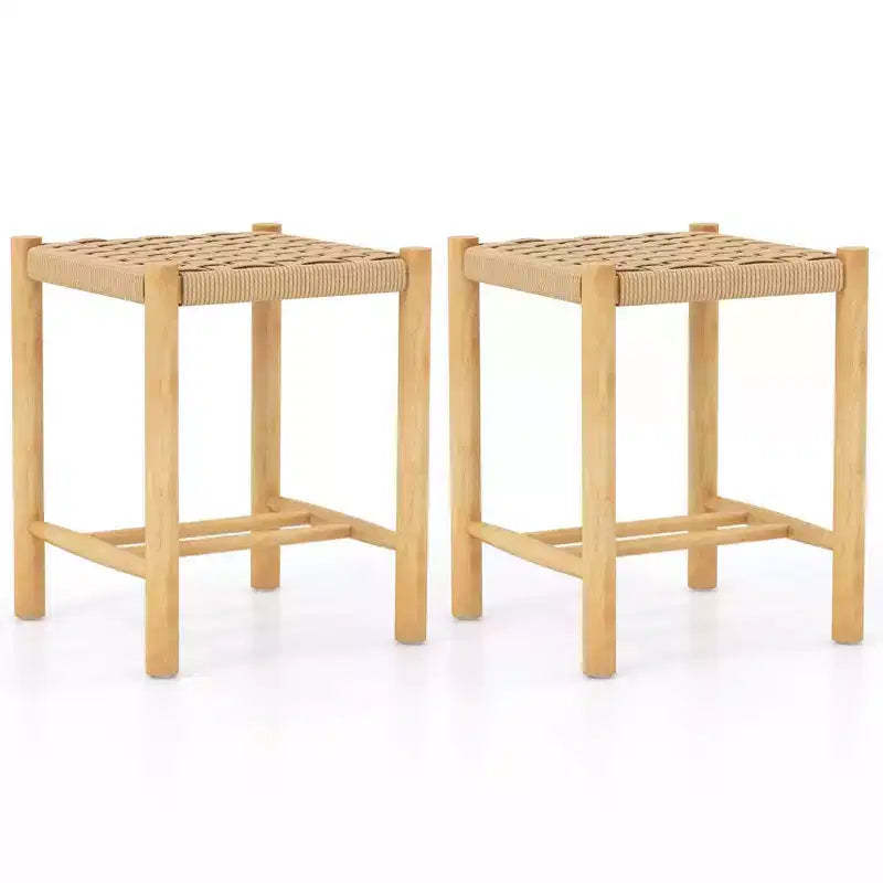 Costway Dining Stool Set of 2/4 18'' Backless with Rubber Wood Frame Woven Paper Seat Kitchen