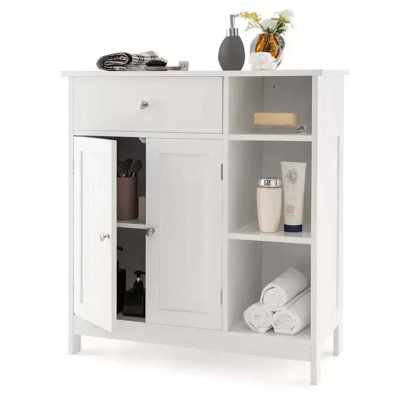 Costway Bathroom Floor Cabinet Freestanding Kitchen Cupboard Storage Organizer with Drawer